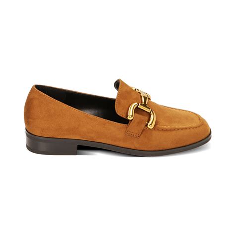 Mocassini donna flat cognac in microfibra 